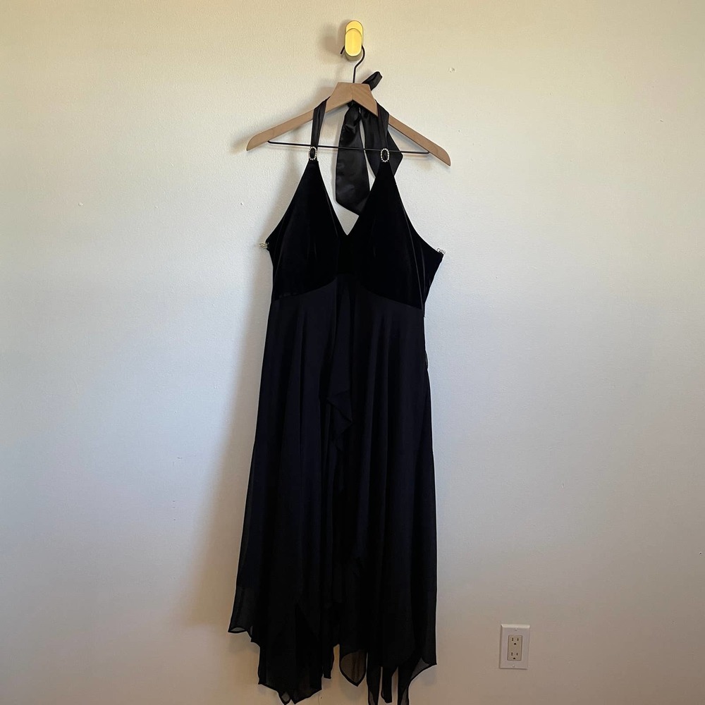 Plus Size Formal Black dress Velvet Bust halter dress, 14W